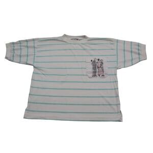 Palm Springs Shirt Womens L White Short Sleeve Crew Neck Stripe Casual T Shirt